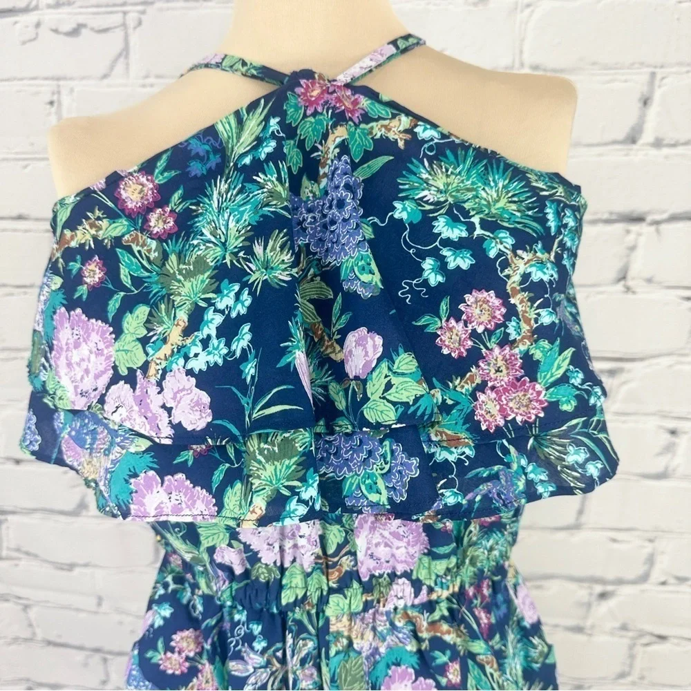 Janie and Jack NWT Floral Halter Romper Blueprint Floral Girls Size 12 Tropical